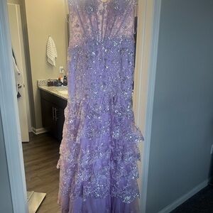 Elegant Lavender Sequin Prom Dress
